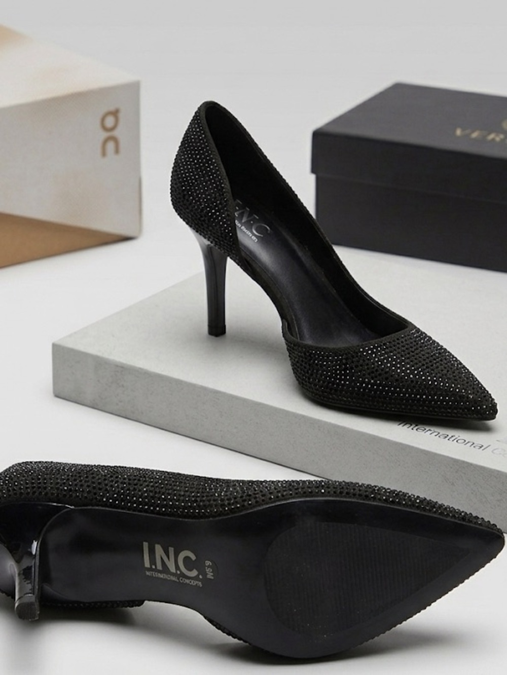 INC- Black Crystal-Embellished Pointed Toe Heels 🖤✨